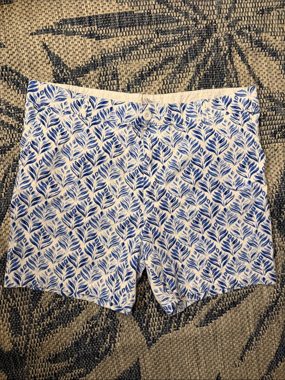 Caribbean Joe White Shorts with Blue Leaf Print